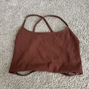 Cara Loren Active Open Back Crop Top Brown Ribbed Medium